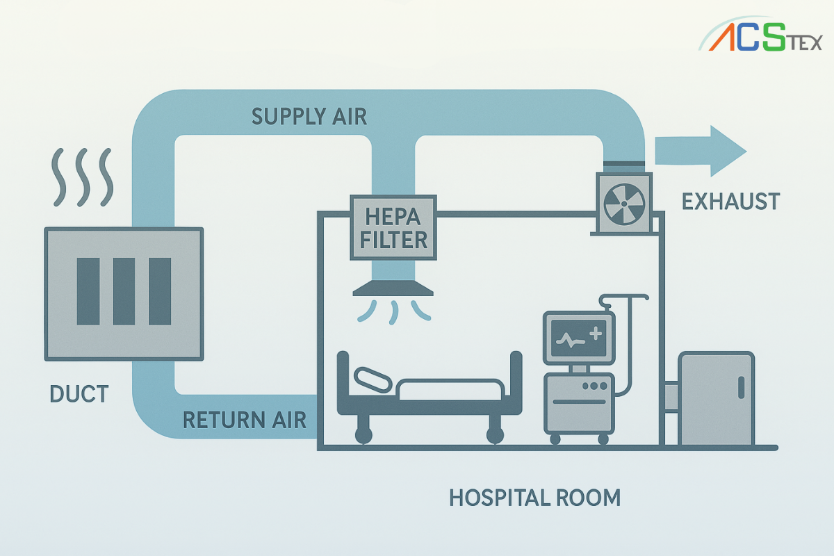 ระบบ HVAC โรงพยาบาลในประเทศไทย แสดงการควบคุมอุณหภูมิและความดันอากาศในห้องปลอดเชื้อ
